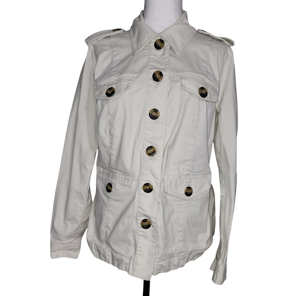 Cabi Military Jacket Utility Style Button Front Beige Cotton Blend Size M